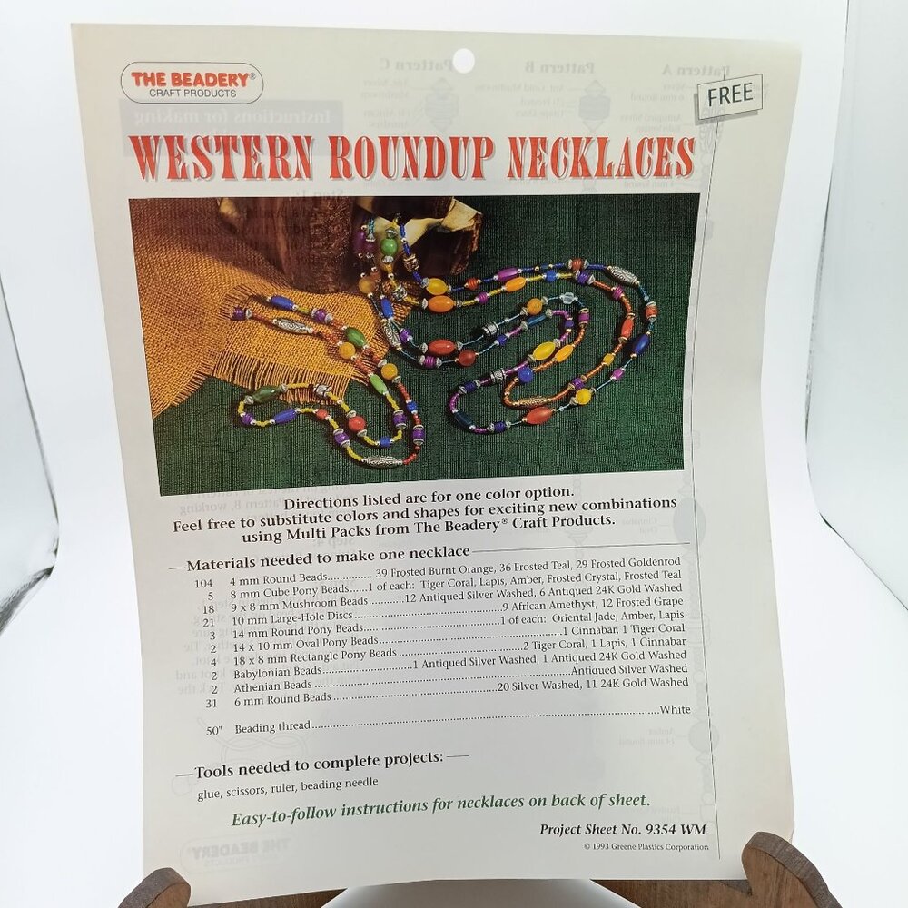 Vintage Beadery Jewelry Pattern, Western Roundup Necklaces 1990s